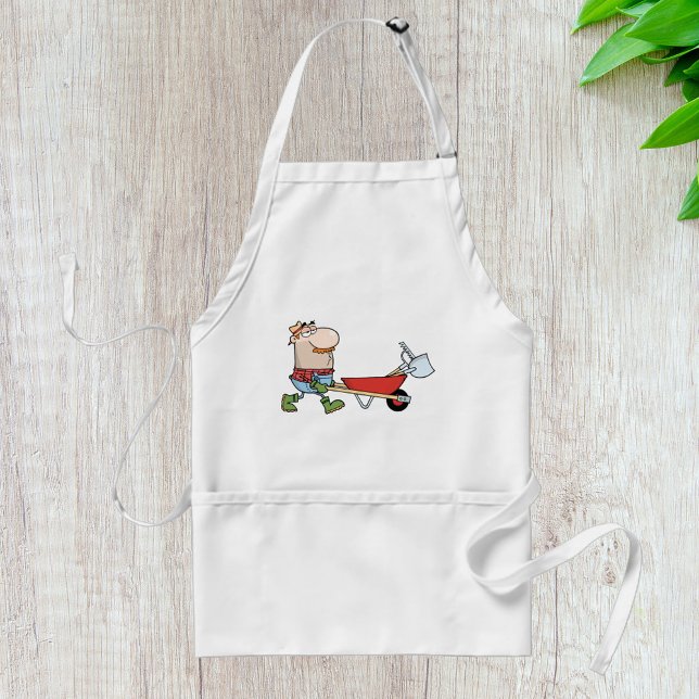 Cartoon Farmer with Wheelbarrow and Tools Standard Apron (Creator Uploaded)