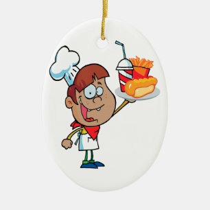cartoon fast food waiter character ceramic ornament