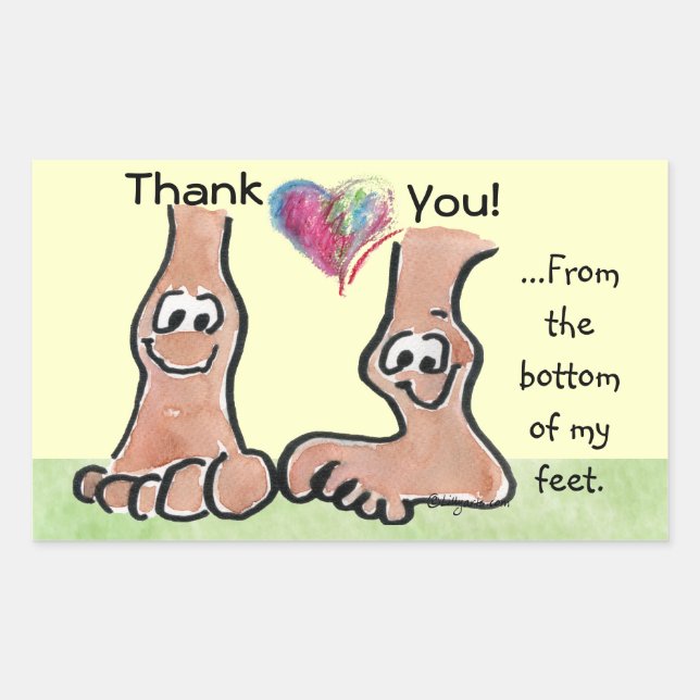 Cartoon Feet Thank You w/ Heart on Rect Sticker (Front)