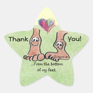 Cartoon Feet Thank You w/ Heart on Star Sticker