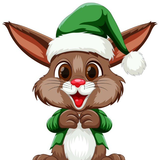 Cartoon Festive Rabbit  Glass Ornament (Cartoon Rabbit Big Brown Eyes and Green Hat with white Fur Christmas Ornament!)