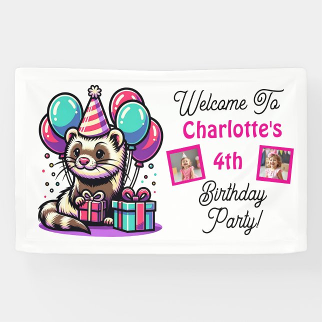 Cartoon Fetter Girl's Birthday Party Personalized Banner (Horizontal)