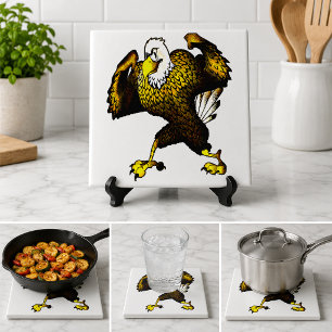 Cartoon Fighting Bald Eagle Bird Decor Kitchen Tile