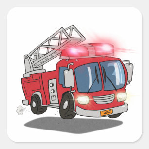 Cartoon Fire Engine Square Sticker