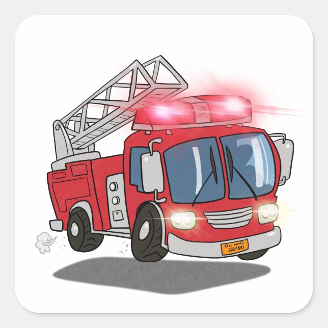 Cartoon Fire Engine Square Sticker (Front)