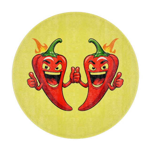 Cartoon Fire Pepper Mascot With Grinning Face Cutting Board (Front)