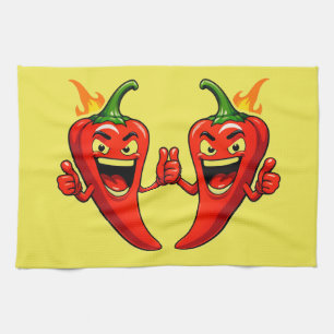 Cartoon Fire Pepper Mascot With Grinning Face Kitchen Towel