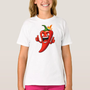 Cartoon Fire Pepper Mascot With Grinning Face T-Shirt
