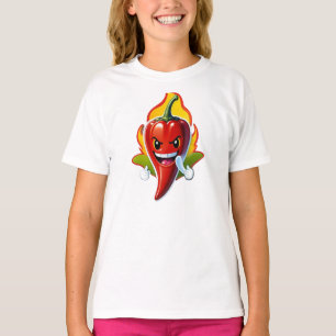 Cartoon Fire Pepper Mascot With Grinning Face T-Shirt