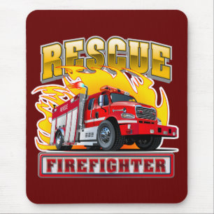 Cartoon Fire Truck T-Shirt Mouse Pad