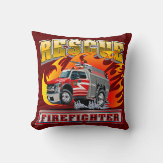 Cartoon Fire Truck T-Shirt Throw Pillow
