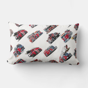 Cartoon Fire Trucks seamless pattern Fabric Lumbar Pillow