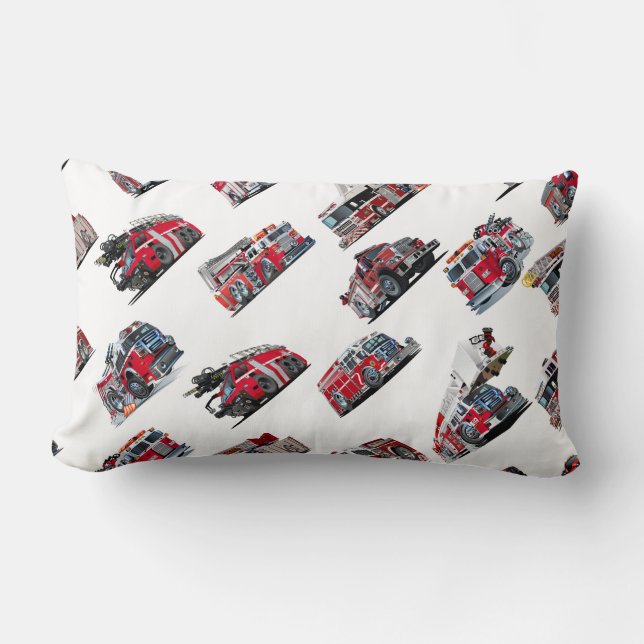 Cartoon Fire Trucks seamless pattern Fabric Lumbar Pillow (Front)