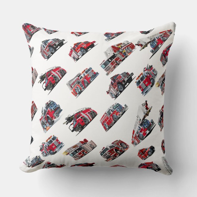 Cartoon Fire Trucks seamless pattern Fabric Throw Pillow (Front)
