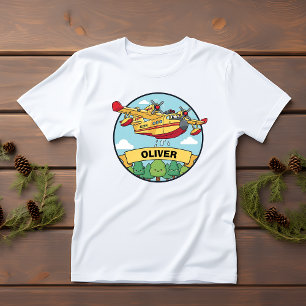 Cartoon Firefighting Plane Badge Toddler T-shirt
