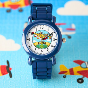 Cartoon Firefighting Plane Badge Watch
