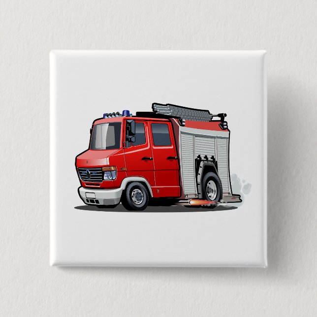 Cartoon firetruck 2 inch square button (Front)