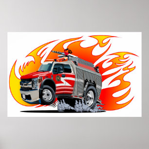 Cartoon firetruck poster