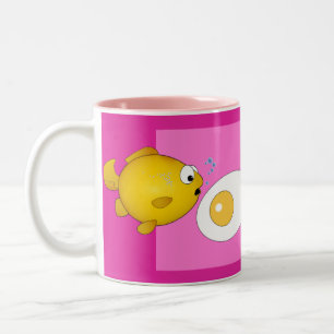 Cartoon fish and fried egg surprise! Two-Tone coffee mug