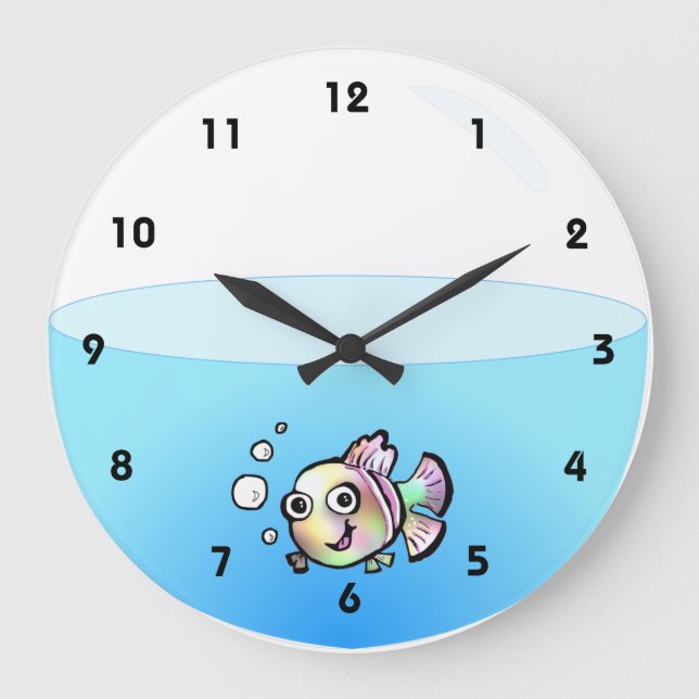 Cartoon Fish Bowl Horloge avec des nombres (Recto)