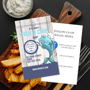 Cartoon Fish Chip Shop Nautical Wood fish fry Business Card