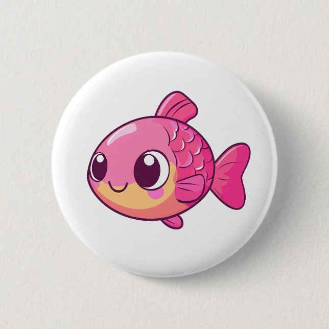 Cartoon fish illustration 2 inch round button (Front)