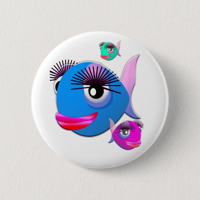 Cartoon Fish with BIg Lips and Eyelashes 2 Inch Round Button (Front)