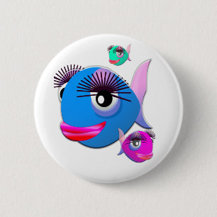Cartoon Fish with BIg Lips and Eyelashes 2 Inch Round Button
