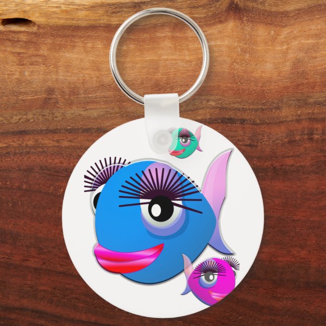Cartoon Fish with BIg Lips and Eyelashes Keychain Zazzle