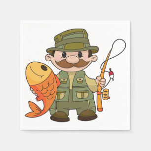 Cartoon Fisherman with Big Catch Funny Fishing  Napkin