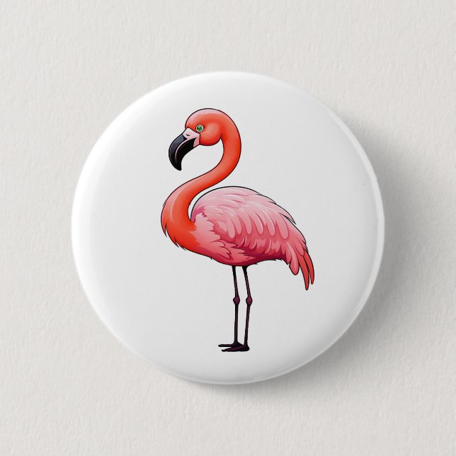 Cartoon flamingo illustration 2 inch round button (Front)