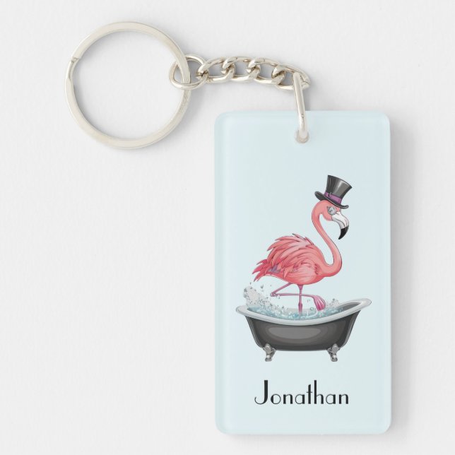 Cartoon Flamingo Personalized Keychain (Front)