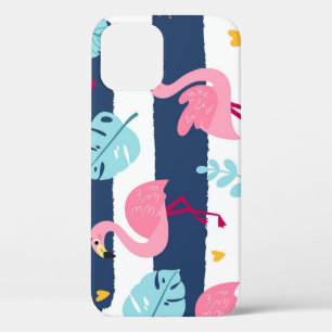Cartoon Flamingos: Summer Tropical Vintage. iPhone 12 Case
