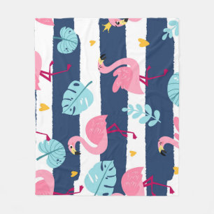 Cartoon Flamingos: Summer Tropical Vintage. Fleece Blanket