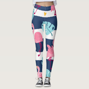 Cartoon Flamingos: Summer Tropical Vintage. Leggings