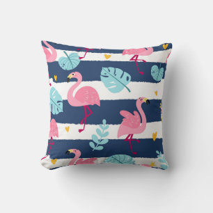 Cartoon Flamingos: Summer Tropical Vintage. Throw Pillow
