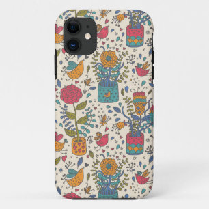 Cartoon floral pattern with birds 2 iPhone 11 case