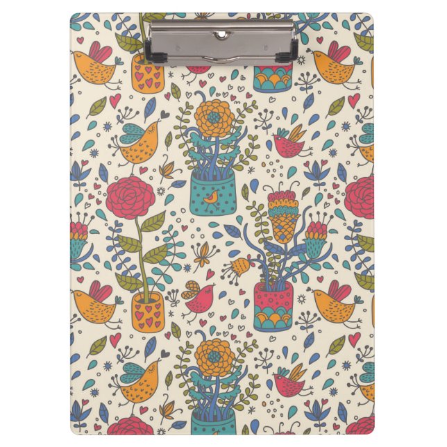 Cartoon floral pattern with birds 2 clipboard (Front)