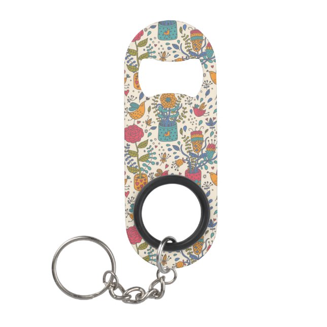 Cartoon floral pattern with birds 2 mini bottle opener (Front)