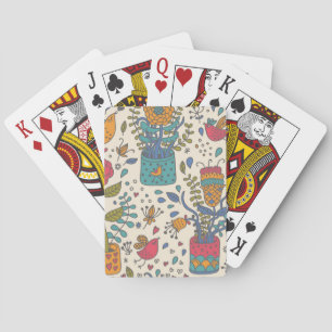 Cartoon floral pattern with birds 2 playing cards