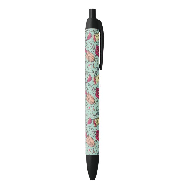 Cartoon floral pattern with birds black ink pen (Bottom (Vertical))