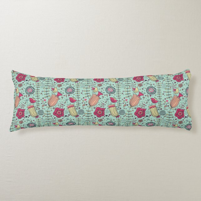 Cartoon floral pattern with birds body pillow (Front)