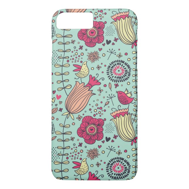 Cartoon floral pattern with birds Case-Mate iPhone case (Back)