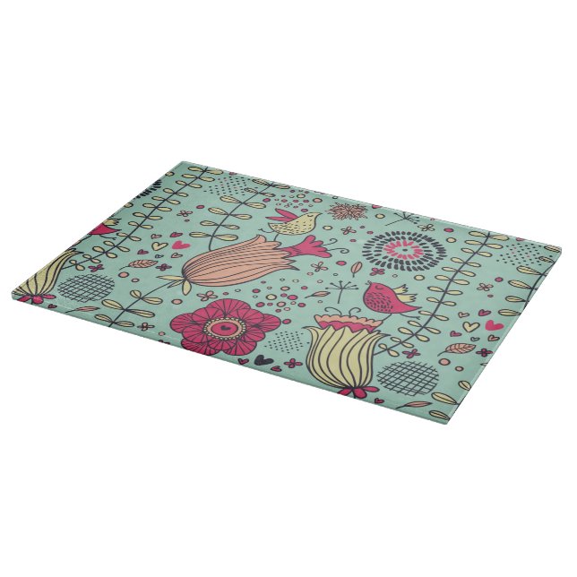 Cartoon floral pattern with birds cutting board (Corner)