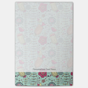 Cartoon floral pattern with birds post-it notes