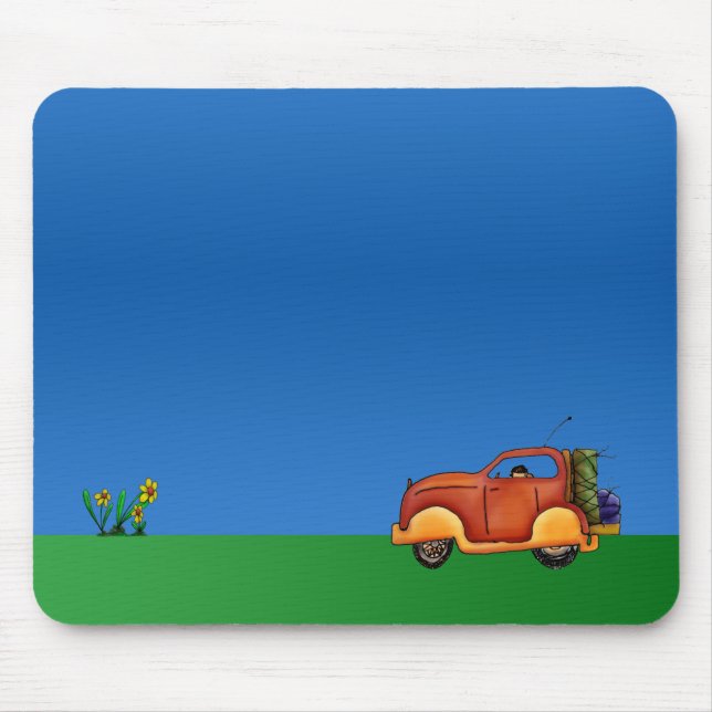 Cartoon Flowers and Car Customizable Mouse Mat Pad (Front)
