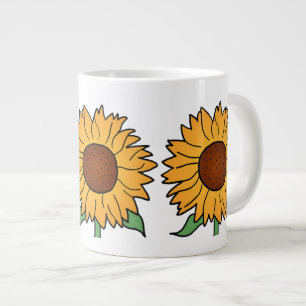 Cartoon Flowers, Summer Floral Sunflower Large Coffee Mug