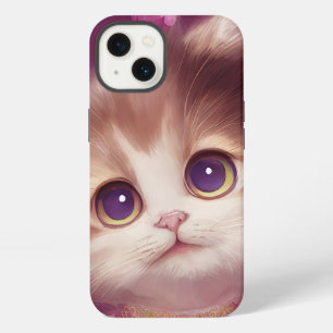 Cartoon fluffy baby kitten with big eyes iPhone 13 case