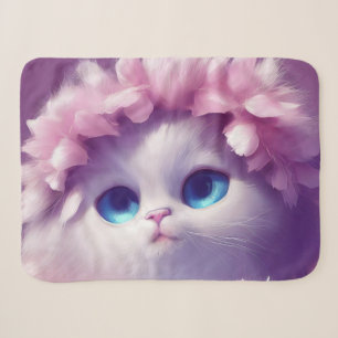 Cartoon fluffy baby kitten with big eyes sherpa blanket