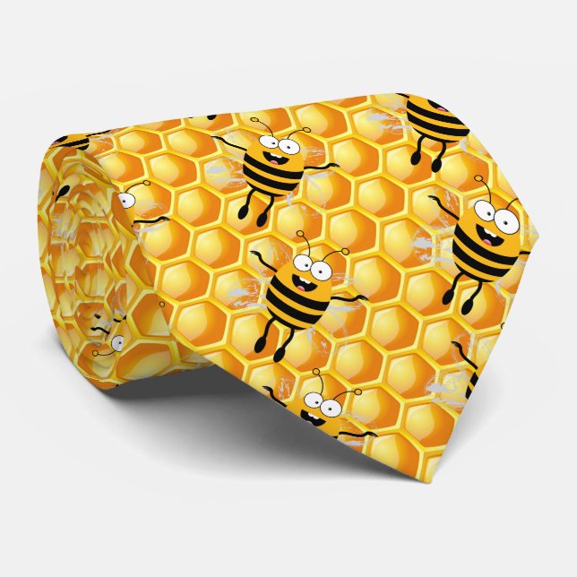 Cartoon Fly Bee honey pattern Tie (Rolled)